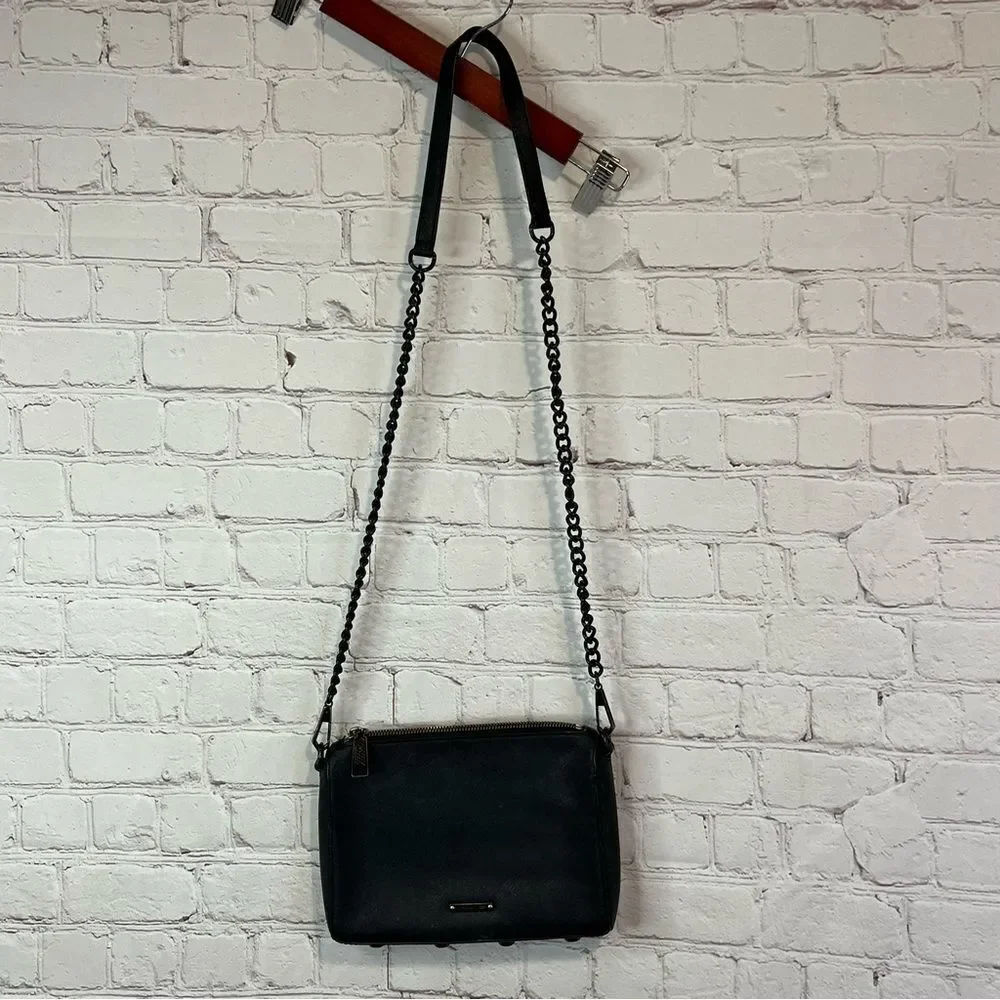 Rebecca Minkoff Womens Leather Chain Link Crossbody Shoulder Handbag Black